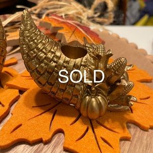 PAIR of Cornucopia🌽Candlesticks SMALL Gold-Colored